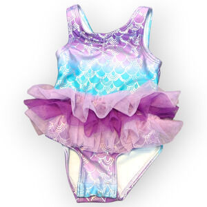 CAT & JACK Purple Blue Mermaid Tutu One Piece Swim Suit UPF 50 Size 12M